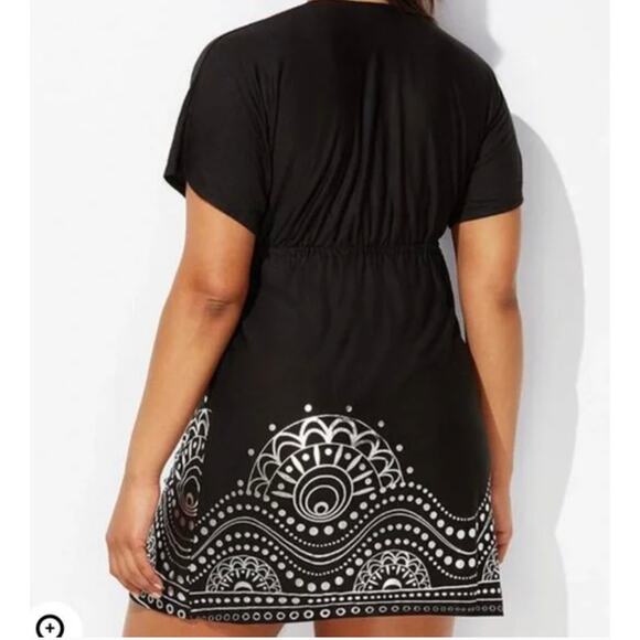 Swimsuits For All KIate Printed Trim Swim Cover Up Size 10 12 Black Silver - Picture 4 of 7